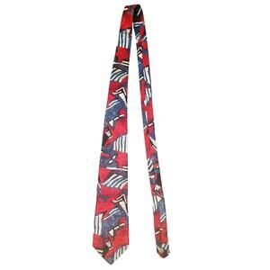 Oleg Cassini Red Blue White polyester tie with bold geometric print